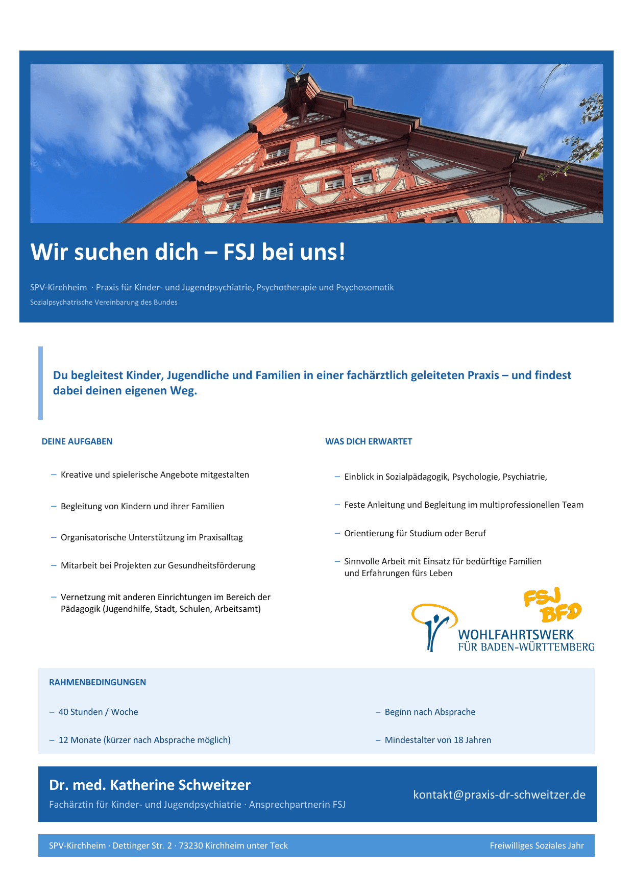 FSJ-Flyer der Praxis Dr. Schweitzer: Wir suchen dich, FSJ bei uns