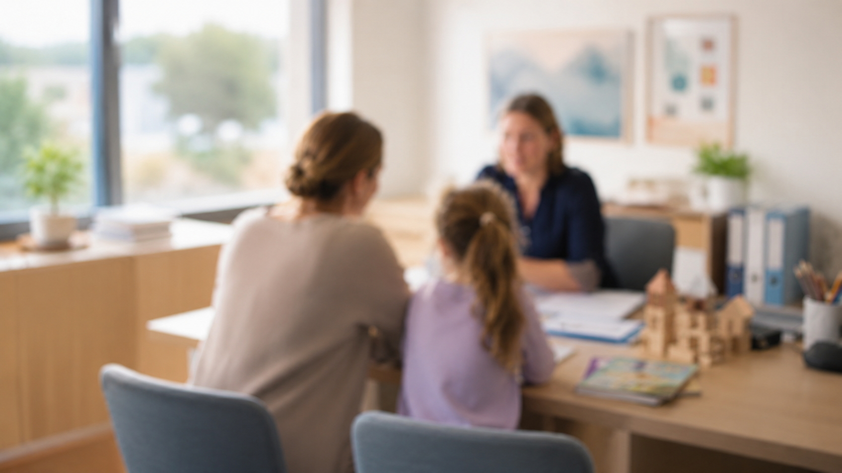 Therapieatmosphäre — Erwachsene und Kind, geblurrt